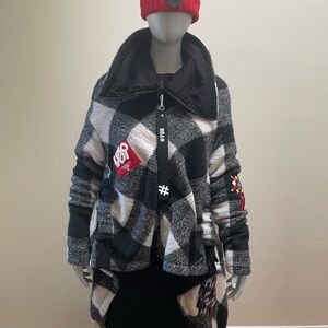 #VDR Black and White Plaid Jacket with Red Accents